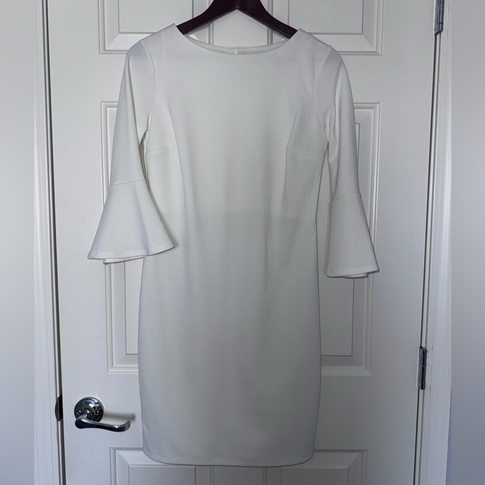 Enfocus Studio White Bell-Sleeve Sheath Dress